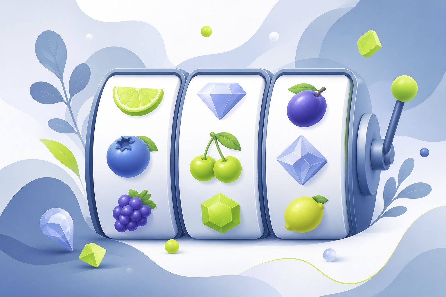 Stylised slot reels with fruit and gem symbols